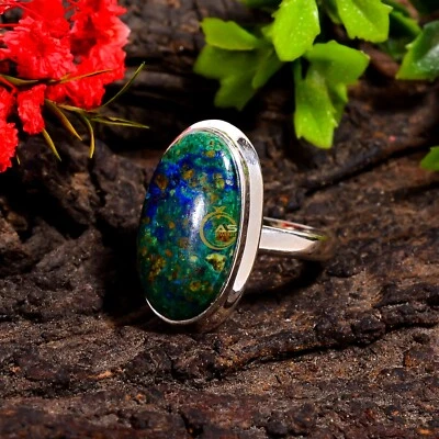 Anillo de piedras preciosas de crisocola azurita de plata de ley 925 anillos boho Foto 1 de 4