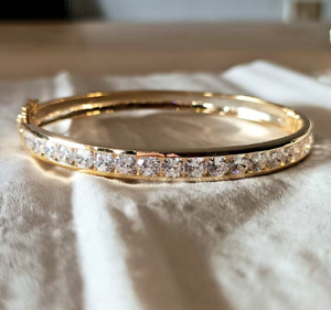 6Ct Round Cut Lab Created Diamond Women's Bangle Bracelet 14K Yellow Gold Over