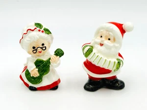 Lefton Mr. & Mrs. Claus Salt & Pepper Shaker Set Playing Guitar Accordion #1667 - Picture 1 of 10