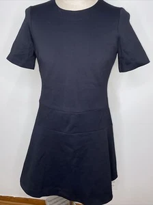 Vince Damen schwarz Kurzarm A-Linie Kleid Rundhals Größe 12 Midi Reißverschluss hinten - Bild 1 von 6