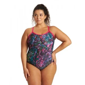 arena Women’s Plus Size One Piece Swimsuit Light Drop Back Pink Black Sport, 1X - Picture 1 of 11