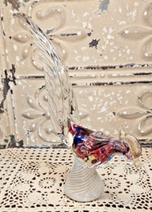 Murano Glas Kunst Vogel Roadrunner Skulptur Regenbogen & klar auf Sockel (lesen) - Bild 1 von 17