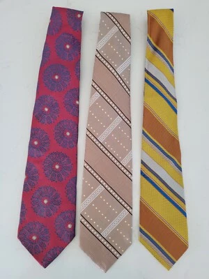 Lot of (3) Regalon Regal Ties - Red Yellow Beige Striped Geometric - Vintage - Image 1 of 4