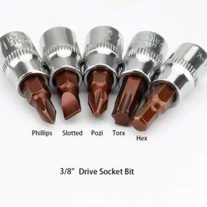 Hex Torx Phillips Slotted Pozi Bit Socket or Set 3/8" Drive Tool Cr-V Steel S2 - Picture 1 of 6