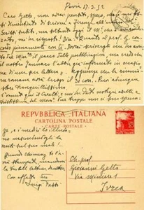 FASSO', Luigi. Lettera autografa indirizzata a Giovanni Getto, 1952 - Imagen 1 de 1