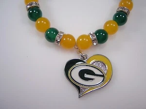 Green Bay Packers Bracelet Football Green & Gold Gemstone Rhinestone Silver - Picture 1 of 10