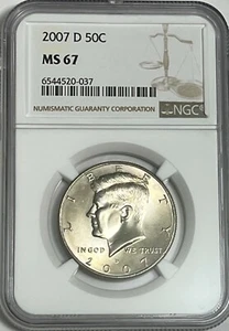 2007 D NGC MS67 Mint State Clad Kennedy Half Dollar Business Strike 50C JFK Coin - Picture 1 of 3