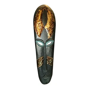Afrikanische Stammes-inspirierte Wandmaske mit Kupferakzenten & geometrischen Merkmalen - Bild 1 von 7