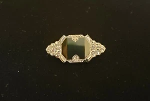 Vintage Art Deco Stil quadratische schwarze Onyx Markasiten Anstecknadel Brosche 30er Jahre - Bild 1 von 4