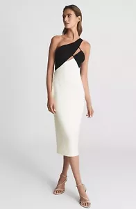 REISS ELODIE ONE SHOULDER BODYCON MIDI DRESS in WHITE/BLACK - Picture 1 of 8