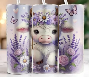 Baby Highland Cow Lavender 20 oz Stainless Steel Tumbler Handmade - Picture 1 of 1