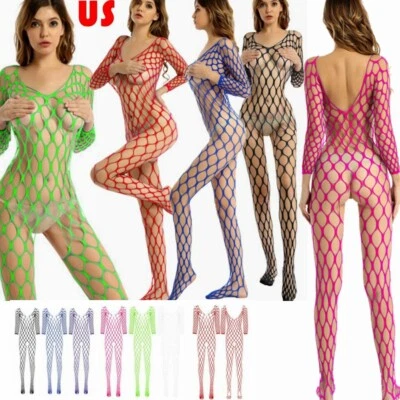 AU Womens Bodysuit Full Body Stockings Lingeries Mesh Fishnet Babydoll Sleepwear - image 1 of 3