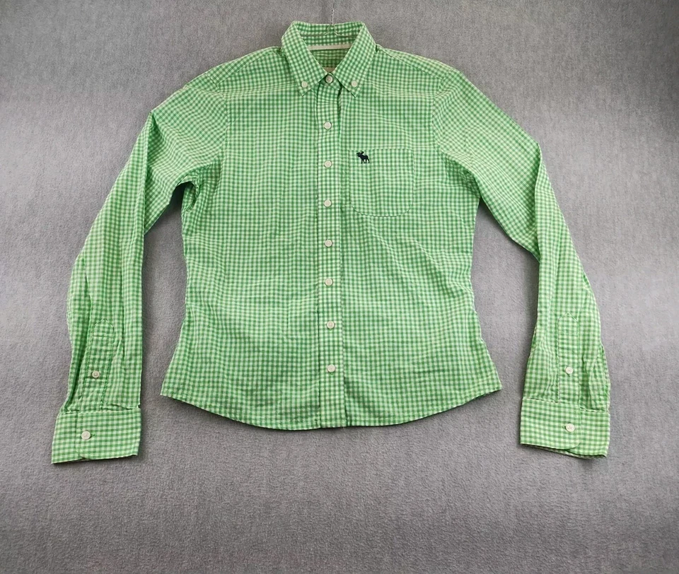 Camisa Abercrombie & Fitch Niñas Jóvenes Juniors Pequeña Verde Cuadros Guinga Manga Larga Foto 1 de 4