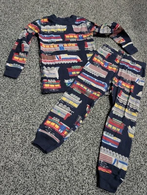 Hanna Andersson 90 US 3 Train long johns PAJAMAS set toddler Full Steam Ahead - Image 1 of 4