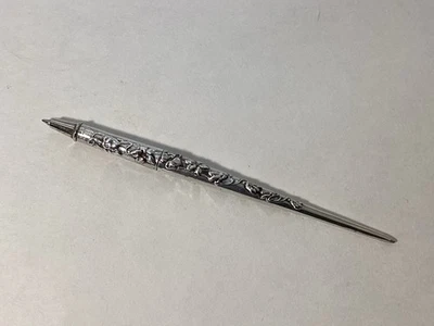 Bolígrafo mecánico decorativo vintage tono plata tinta azul Foto 1 de 4