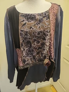Blusa artística portátil Spencer Alexis púrpura talla grande 16 terciopelo encaje look por capas  - Imagen 1 de 11