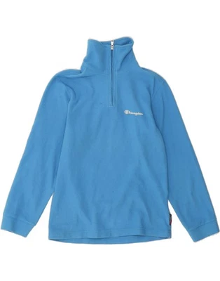 CHAMPION Boys Zip Neck Fleece Jumper 11-12 Years Large Blue Polyester CU05 - Image 1 of 4