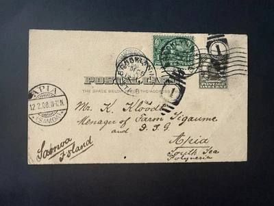 США Scott UX19 и Джеймстаун 1 цент коммерческого использования 1908 Нью-Йорк в Апиа, Самоа B/S - Изображение 1 из 2