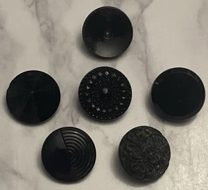 Vintage 6 Czech Black Glass Buttons Button Lot 140-8 - Picture 1 of 11