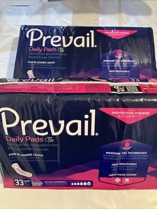2 pks Prevail Daily Pads 66 Ct total Ult Abs. Bladder Leak Regular - Picture 1 of 3