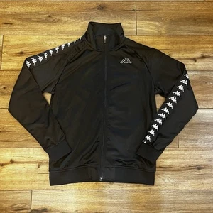 KAPPA Black Zip Up Soccer Track Jacket Tracksuit Top Men's Large Polyester - Picture 1 of 7