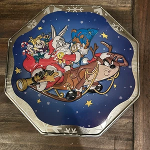 Vintage 1999 Looney Tunes Christmas Tin Box Bugs Bunny Santa Holiday Winter - Picture 1 of 12