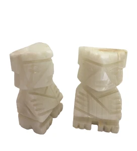 Vintage Set Carved Aztec Mayan Tiki Stone Bookends Onyx Marble STATUE Figurines - Picture 1 of 6