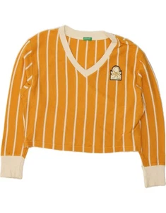 BENETTON Damen Crop V-Neck Pullover Sweater UK 14 Medium gelb gestreift Z010 - Bild 1 von 3