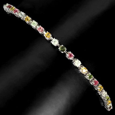 925 Sterling Silver Bracelet Round Tourmaline 2mm Natural Gemstone Jewelry 9in - Image 1 of 4