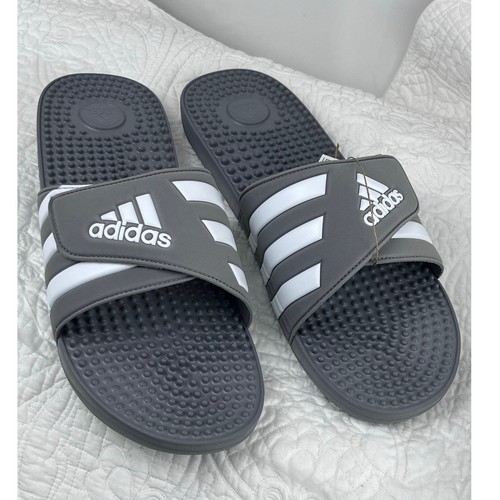 Sandali da spiaggia Adidas uomo taglia 18 grigio bianco Adissage Slide tempo libero nuovi con etichette