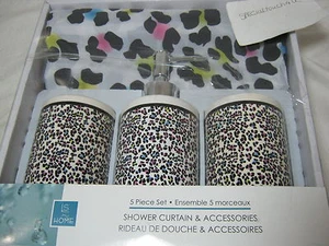 LS Lady Sandra Home Fashions Leo Multicolor 16-teiliges Badeset Duschvorhang Becher - Bild 1 von 4
