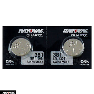 2 x Rayovac 381 batteries Silver Oxide 1.55V SR1120SW SR55 V381 Watches Swiss