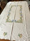 Sweet Vintage Cotton Hand Embroidered Tablecloth 74x6 Blue Birds Small Repairs