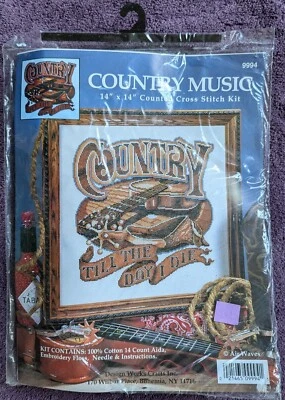 Country Till The Day I Die Music Guitar Cross Stitch Kit NIP 14x14 New - Image 1 of 2