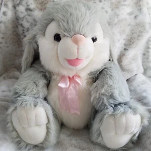 Coniglietto pasquale grigio bianco 20" coniglio peluche rosa fiocco orecchie lunghe - Foto 1 di 9