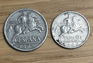Two Coins Spain Espana 1940 10 Diez Cents and 1941 5 Cinco Cents - Picture 1 of 2
