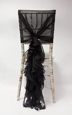 50cm wide sheer voile black scarf fabric for draping and decoration chair sash - Image 1 of 3