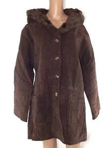 Cappotto Da Donna Taglia 48 50 2Xl 3Xl Marrone Crosta Di Cuoio Cappuccio Pelle - Picture 1 of 13