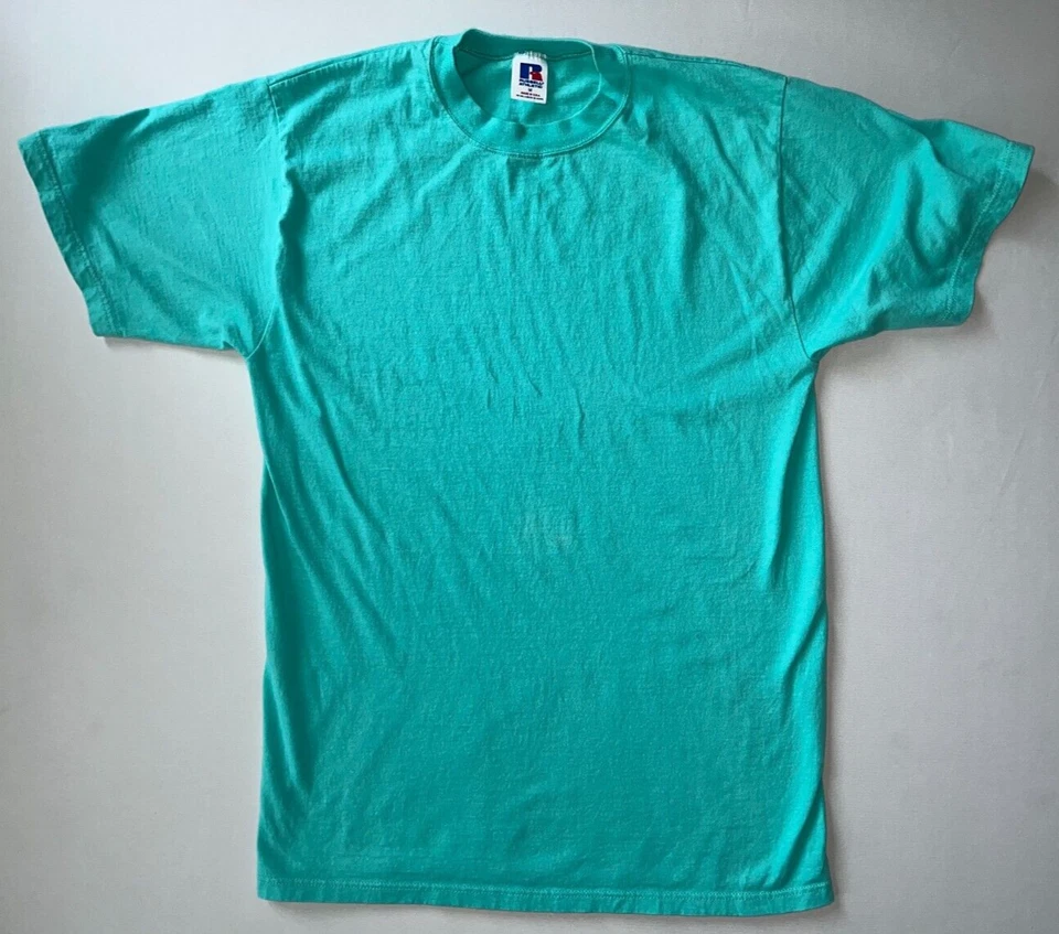 Vintage Russell Athletic Womens Sz M Blank Blue Shirt Made in USA Retro - Image 1 of 4