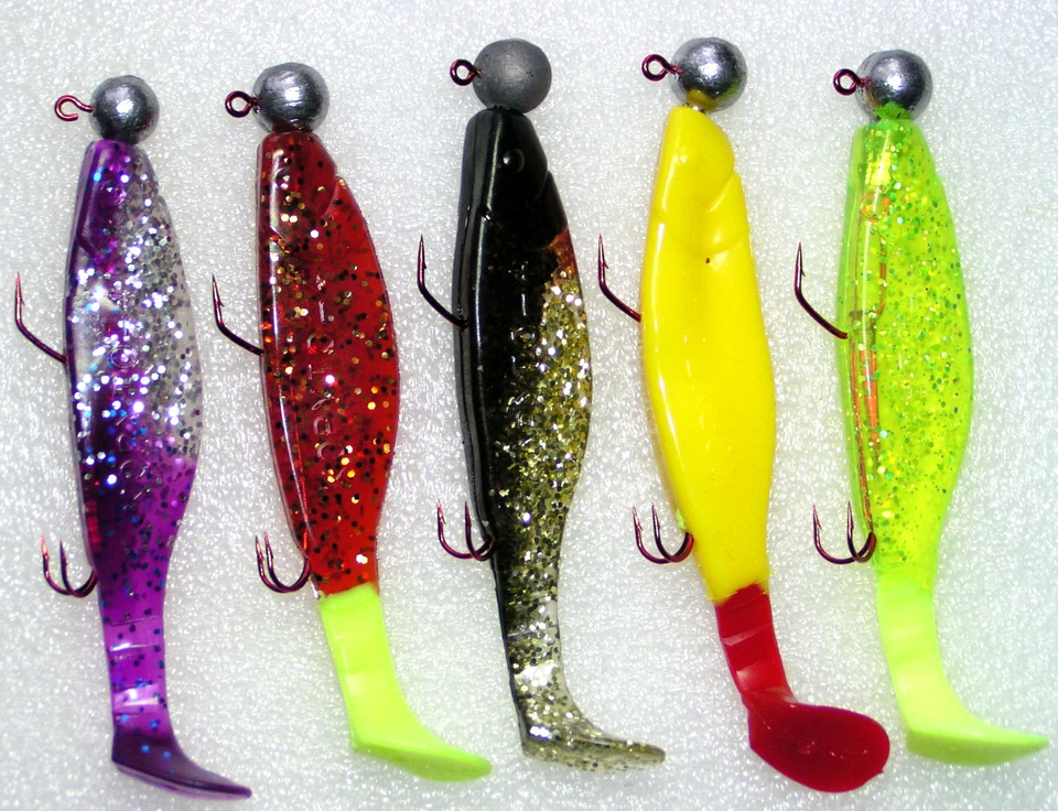 5 Jigs auf 3 Haken System,11,5cm Relax Gummifische,Hecht Köder, Angeln, Meer,Neu - Bild 1 von 1