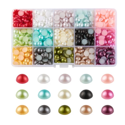 1Box Mixed Color Imitation Pearl ABS Acrylic Half Round Cabochons DIY 10mm - Image 1 of 4