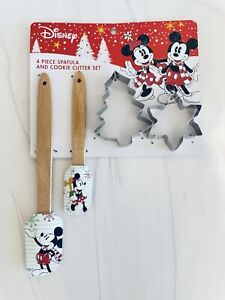 Mickey Minnie Mouse Christmas 4pc Spatulas and Cookie Cutters Holiday Baking Set