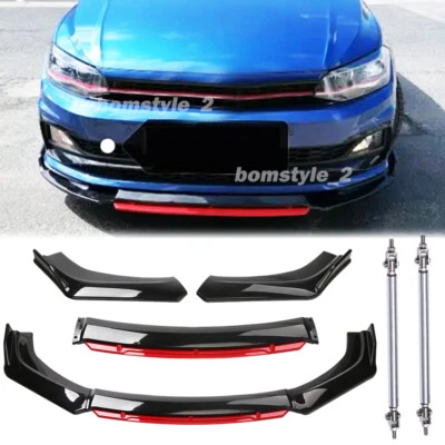 Alerón divisor de labios de parachoques delantero + varillas de puntal para VW Volkswagen Polo 2003-2021 Foto 1 de 4