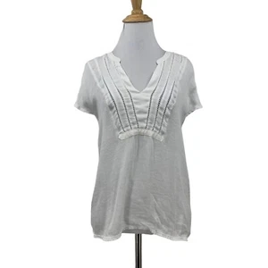 Anthropologie Dolan Top Womens XS Extra Small White Split V Neck Crochet Accent - Picture 1 of 11