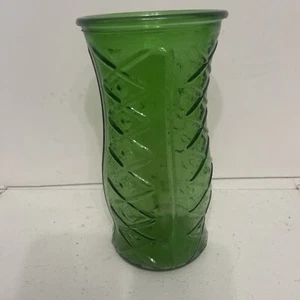 EO Brody Co. Green Glass Vase 9.5" Tall Vase Diamond Pattern #975 - Picture 1 of 4