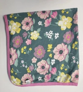 Baby Be Mine Floral Green Yellow Pink Roses Blanket 31" x 31" Reversible  - Picture 1 of 9