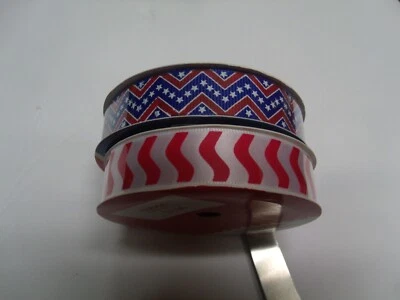 LOT 6 YDS 5/8" RIBBON, PATRIOTIC GROSGRAIN, RED WHITE SATIN, STARS & STRIPES *G4 - Image 1 of 3