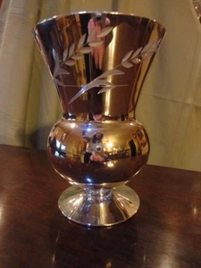 Candlelite Kristall Müller geätztes Glas Silber Vase mundgeblasen 5-1/4"t Vintage - Bild 1 von 9