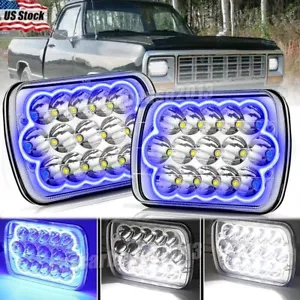 Pair 5x7" 7x6" LED Headlights Hi/Lo Blue DRL For Dodge D150 D250 D350 Ram JEEP - Foto 1 di 20