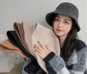 New Chic Women Winter Autumn Warm Bucket Knit Wool Blended Brim Hat Cap Beanie - Picture 1 of 6